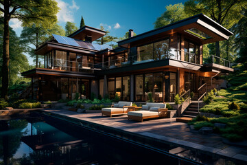 Obraz premium modern house with beautiful and cozy house in the garden,Generative AI