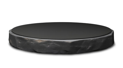 Empty round black stone podium top isolated on transparent, background, for montage product display, (png files), Generative AI