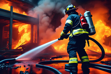 firefighter extinguishing a fire, Generative AI
