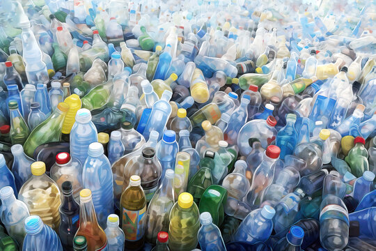 Pile of plastic bottles, environmental problem concept