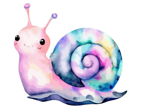Watercolor Cute Fairy Snail Clipart