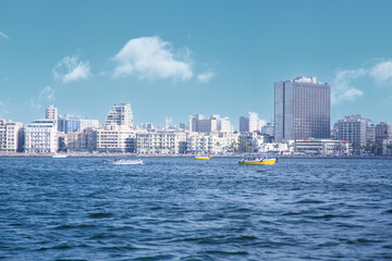 Fototapeta premium The marine area in Alexandria, which includes many important tourist attractions such as Qaitbay Citadel. The area is also famous for its marina for boats, cruise ships and yachts.2Jul-2023 
