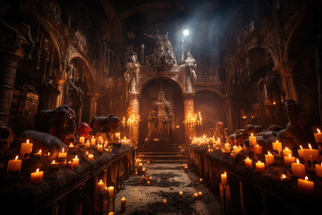The Day of the Dead, Volumetric lighting plays a crucial role in this artwork, ai generated.