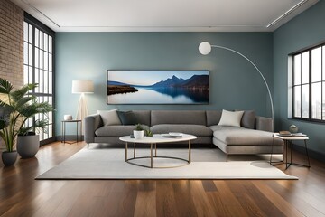 living room interior design with brown floor. Mockup template. 3d rendering 
