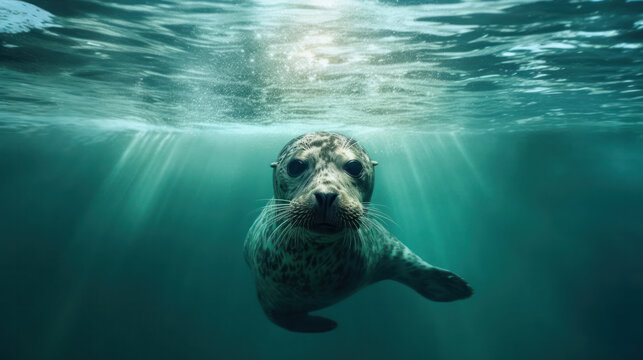 picture of a seal underwater in the wild. Generative AI