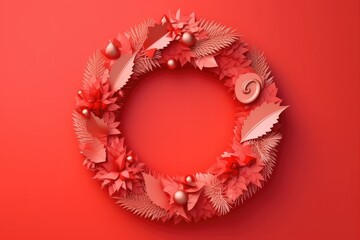 christmas wreath  decoration on a red background
