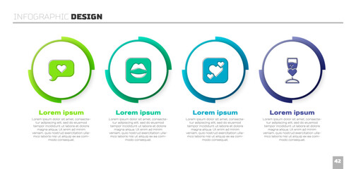Set Heart in speech bubble, Smiling lips, and Glass of champagne. Business infographic template. Vector