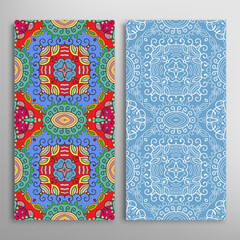 Vertical seamless patterns set, floral geometric lace texture for Wedding, Valentine's day, greeting card or Birthday Invitation. Decorative seamless doodle backgrounds. Ethnic ornament border pattern