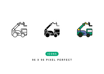 Tele Handler Icon. Construction Truck Vehicle Symbol Stock Illustration. Vector Line Icons For UI Web Design And Presentation
