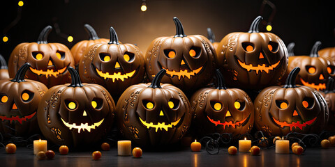 Jack-o-lantern concept art for Halloween. Grinning pumpkins in October. 