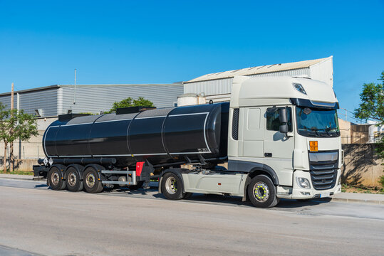 Tanker truck for the transport of dangerous goods under ADR regulations.