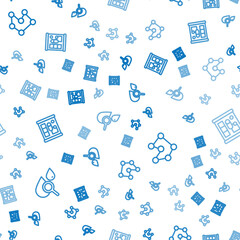 Set line Drop and magnifying glass, Chemical formula and Graphing paper engineering on seamless pattern. Vector