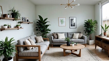 beautiful modern living room with plants