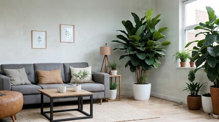 beautiful modern living room with plants