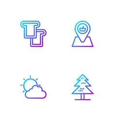 Obraz premium Set line Tree, Sun and cloud weather, Bread toast and Picnic location. Gradient color icons. Vector