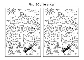"Back to school!" difference game and coloring page
