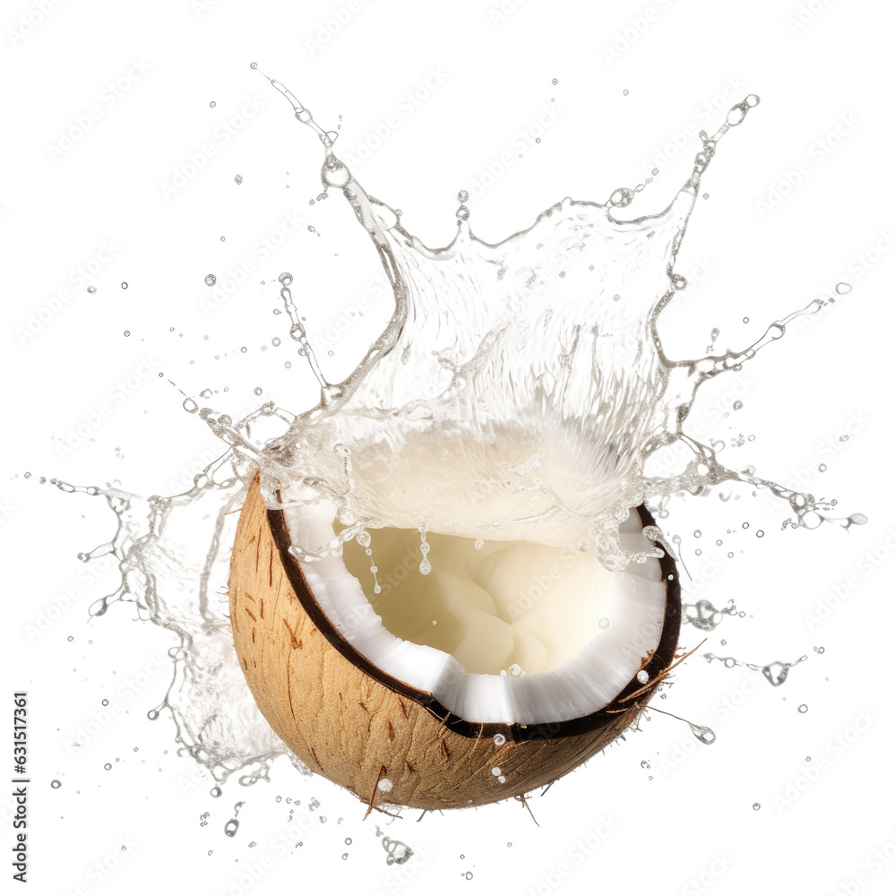 Canvas Prints coconut juice being splashed on white backround.