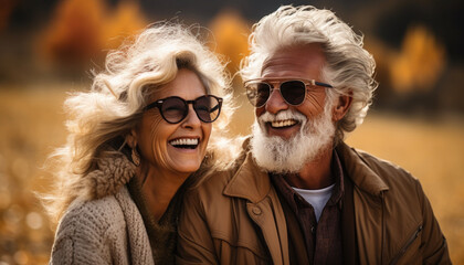 High quality stock photography Playful old senior couple having fun in the park.generative ai