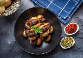 Traditional Turkish food; Onion kebab (Turkish name; Sogan kebabi) Local food of Gaziantep region