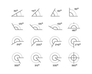 Angles Icon collection containing 16 editable stroke icons. Perfect for logos, stats and infographics. Edit the thickness of the line in any vector capable app.
