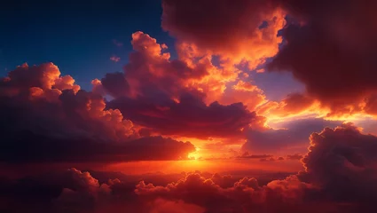 Foto op Plexiglas 太陽に照らされた色とりどりの雲。明るい壮大な空。 © drhead