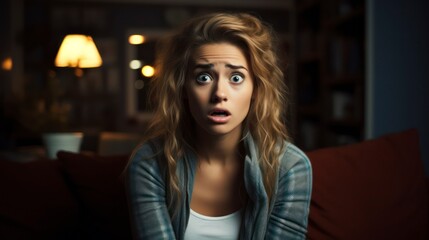 Fototapeta premium A young scared and surprised woman