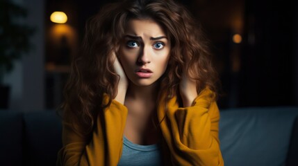 Fototapeta premium A young scared and surprised woman