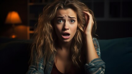 A young scared and surprised woman