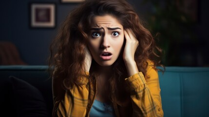 Fototapeta premium A young scared and surprised woman