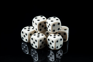 white dice on a black background, aesthetic look