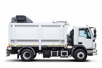 White modern truck for garbage disposal isolated, aesthetic look