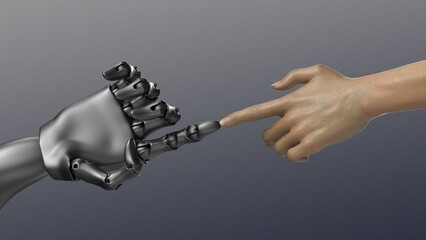Robot and human hands are in touch