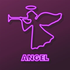 angel neon sign, modern glowing banner design, colorful modern design trends on black background. Vector illustration.
