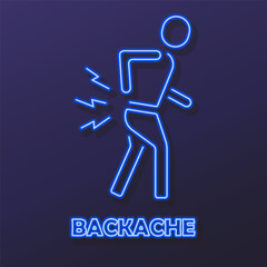 backache neon sign, modern glowing banner design, colorful modern design trends on black background. Vector illustration.