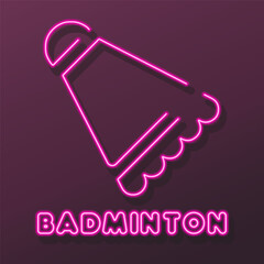 badminton neon sign, modern glowing banner design, colorful modern design trends on black background. Vector illustration.