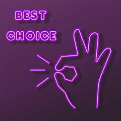 best choice neon sign, modern glowing banner design, colorful modern design trends on black background. Vector illustration.