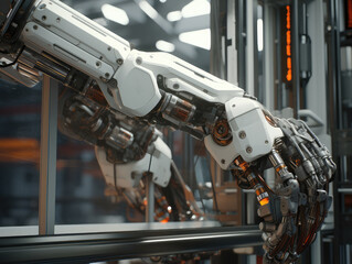 Mechanical Elegance: 3D Render of Robotic Assembly in Cutting-Edge Factory - Step into the realm of industry 4.0, - 3D render