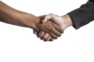 photograph of Two business people shaking hands white background cinematic lighting