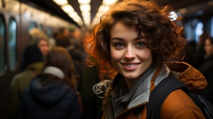 Young girl using public transport