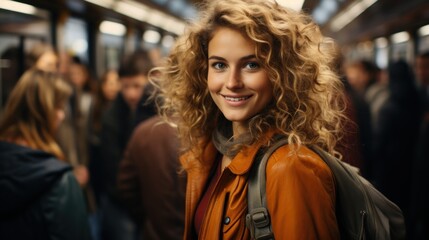 Fototapeta premium Young girl using public transport