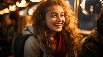 Young girl using public transport