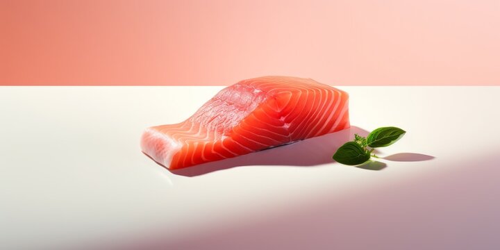 Sashimi aesthetic, corte de filete de salmón ahumado isometrico con fondo aislado y sombras 