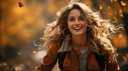 Fototapeta premium Woman riding a bike in the forest