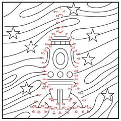 Obraz premium children's educational game. logic game. handwriting training. coloring by numbers. space adventure. rockets. connect the dots by numbers.