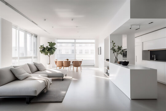 Modern and stylish studio apartment with lots of lights and sleek design. AI generative image