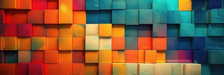 Colorful tiles as panorama background. 3d illustration, Generative AI