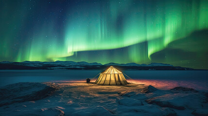 Tent Under Northern Lights.generative ai