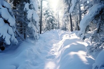 Fototapeta na wymiar Landscape of a snowy forest in winter time