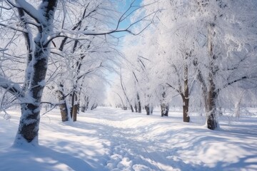 Landscape of a snowy park in winter time
