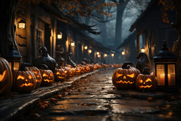 Halloween night sets the stage for a hauntingly enchanting scene, ai generated.